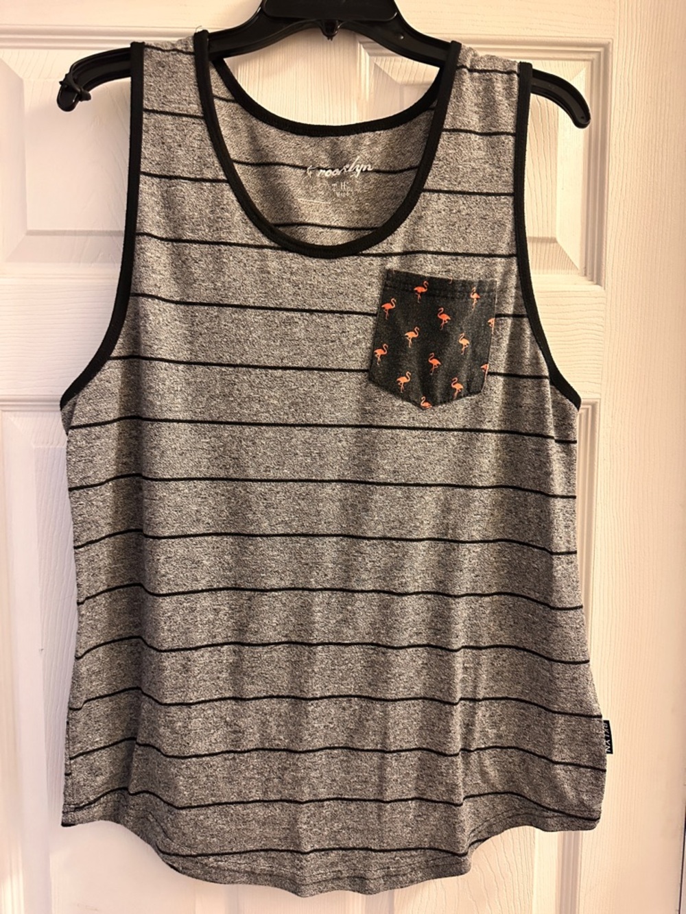 Brooklyn Cloth Gray Striped Tank with Black Trim Flamingo Pocket